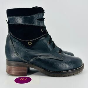 Dromedaris Women's Kara Black Leather Comfort Combat Boots Size 36 EU/ 5.5-6 US